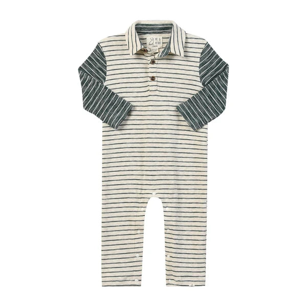 Arlington Cream and Green Stripe Polo Romper