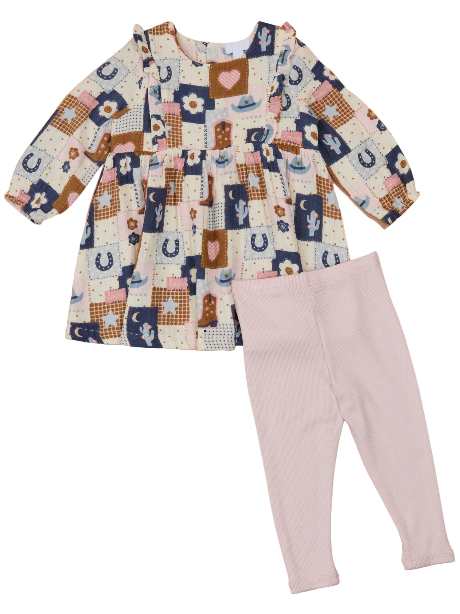 Patchwork Cowgirl Ruffle Dress & Ribbed Leggings