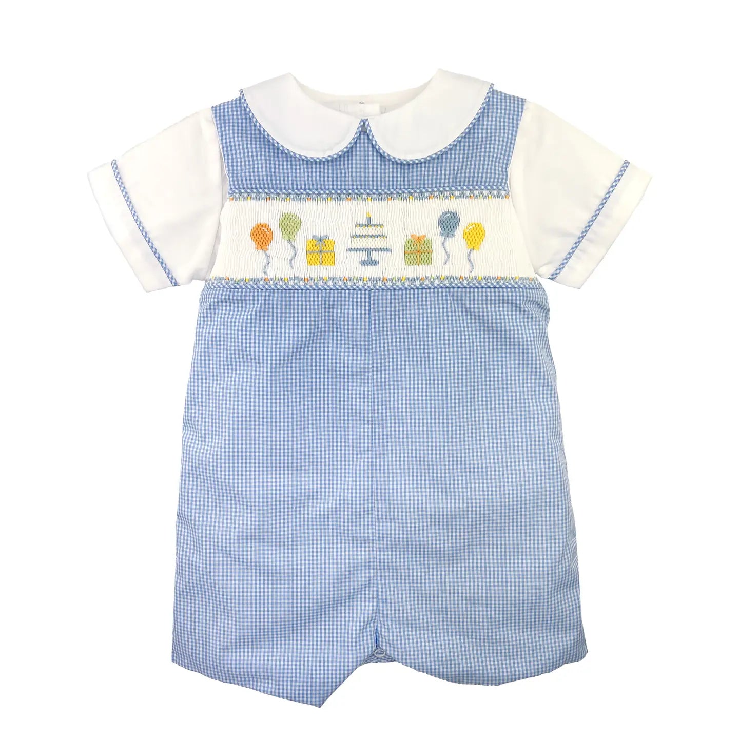 Smocked Gingham Boys Birthday Romper