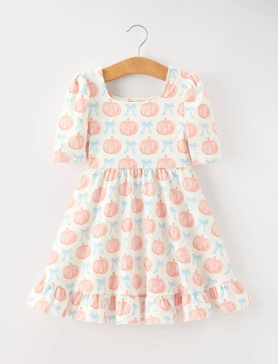 Pumpkin Bow Girls Twirl Ruffle Dress