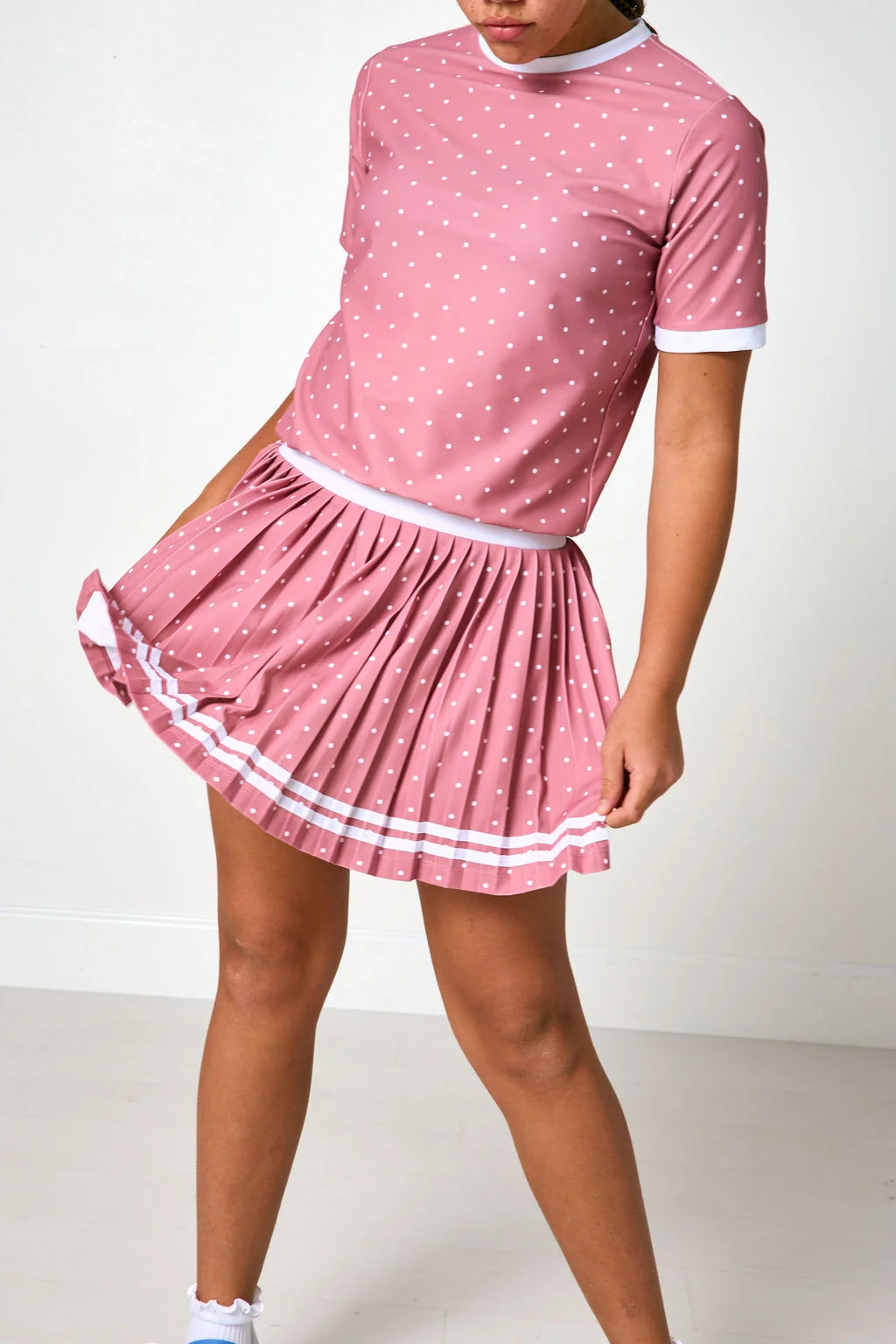 Dusty Pink Polka Dot Pleated Skort