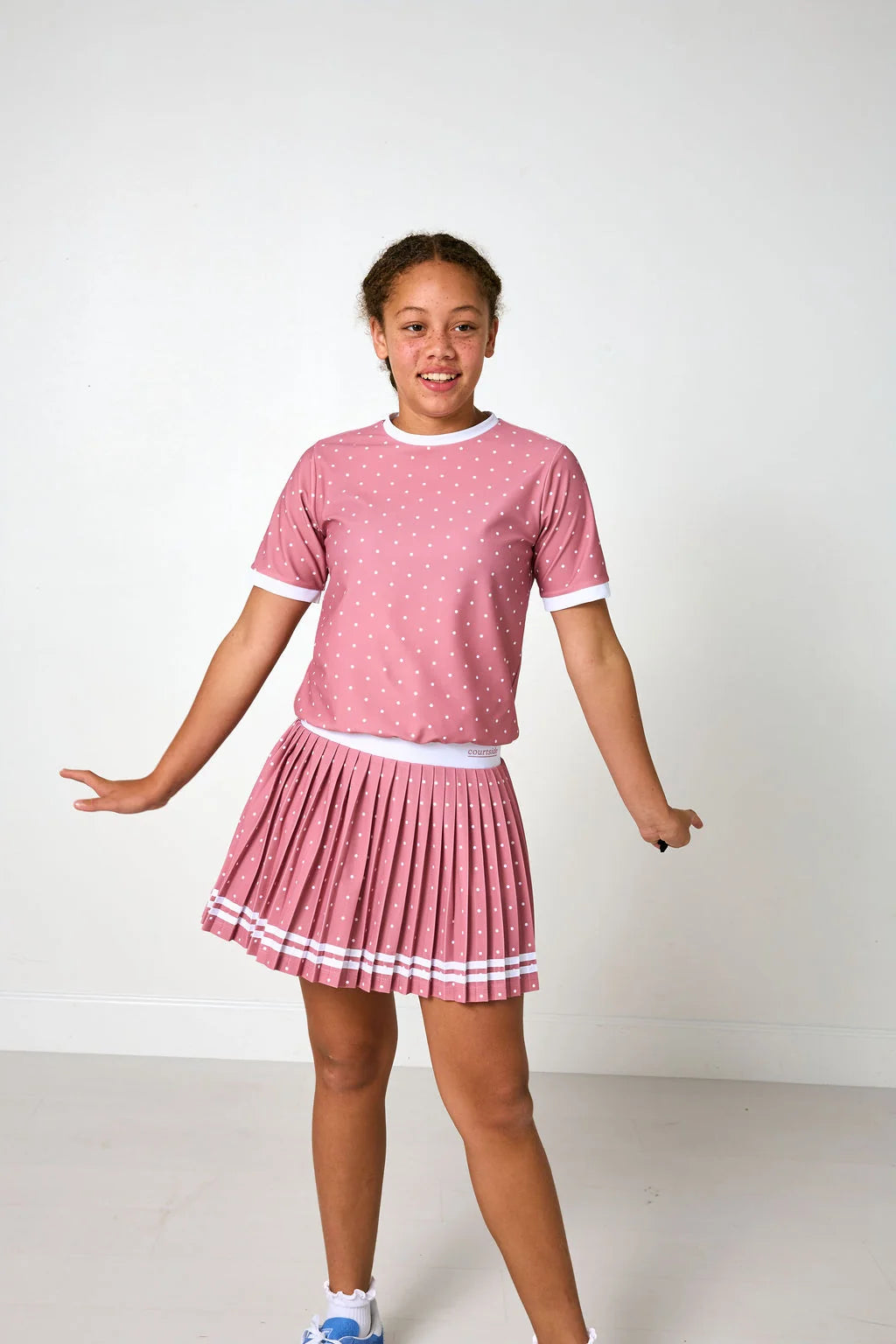 Dusty Pink Polka Dot Pleated Skort