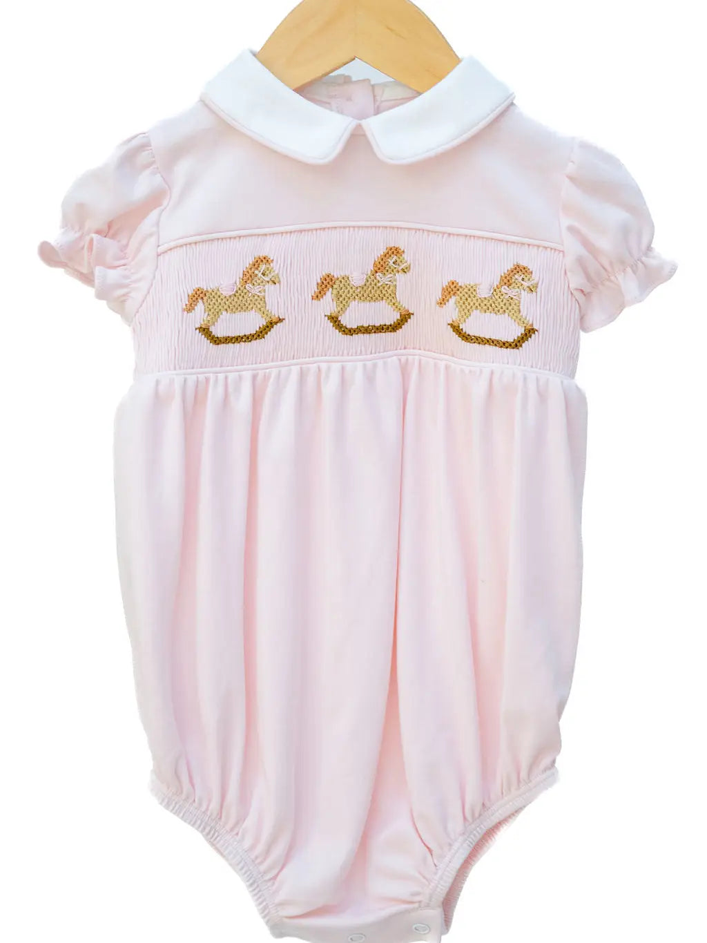Pink Rocking Horses Smocked Pima Cotton Bubble