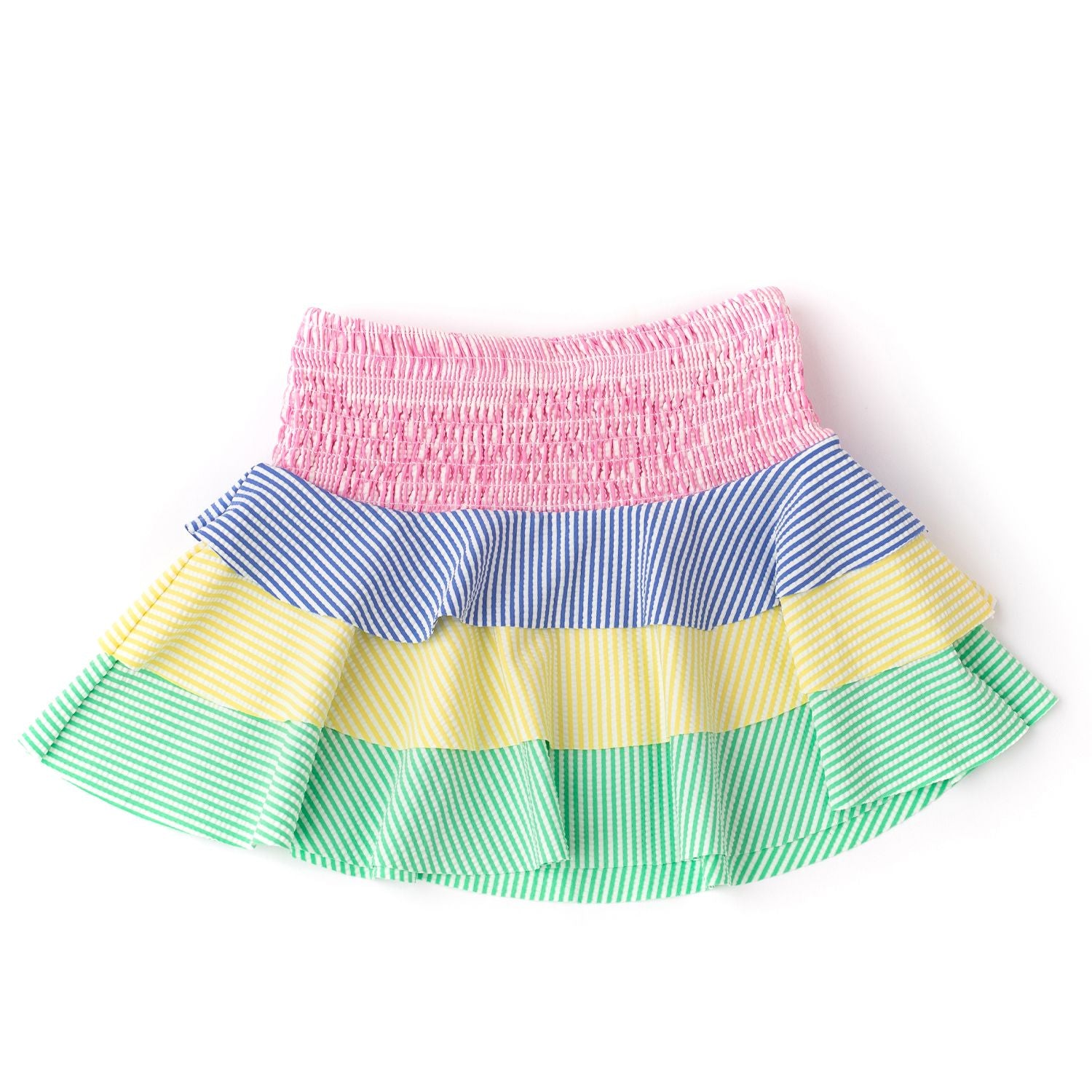 Colorblock Seersucker Smocked Ruffle Skirt