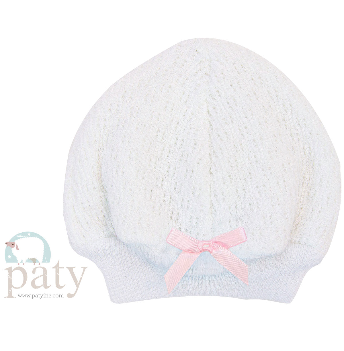 Paty White Beanie Cap (w bow) Pink