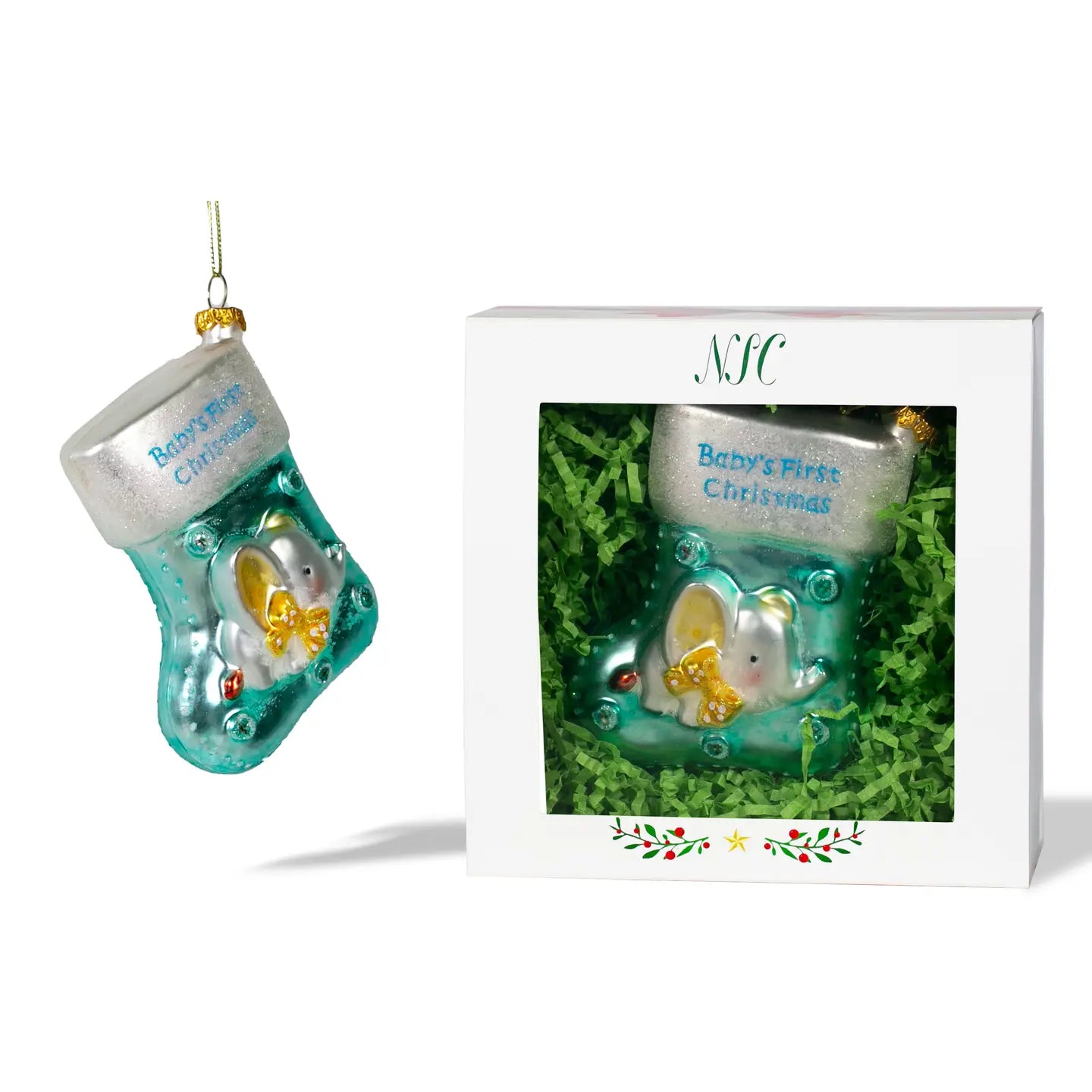 Baby Boy Stocking Glass Ornament