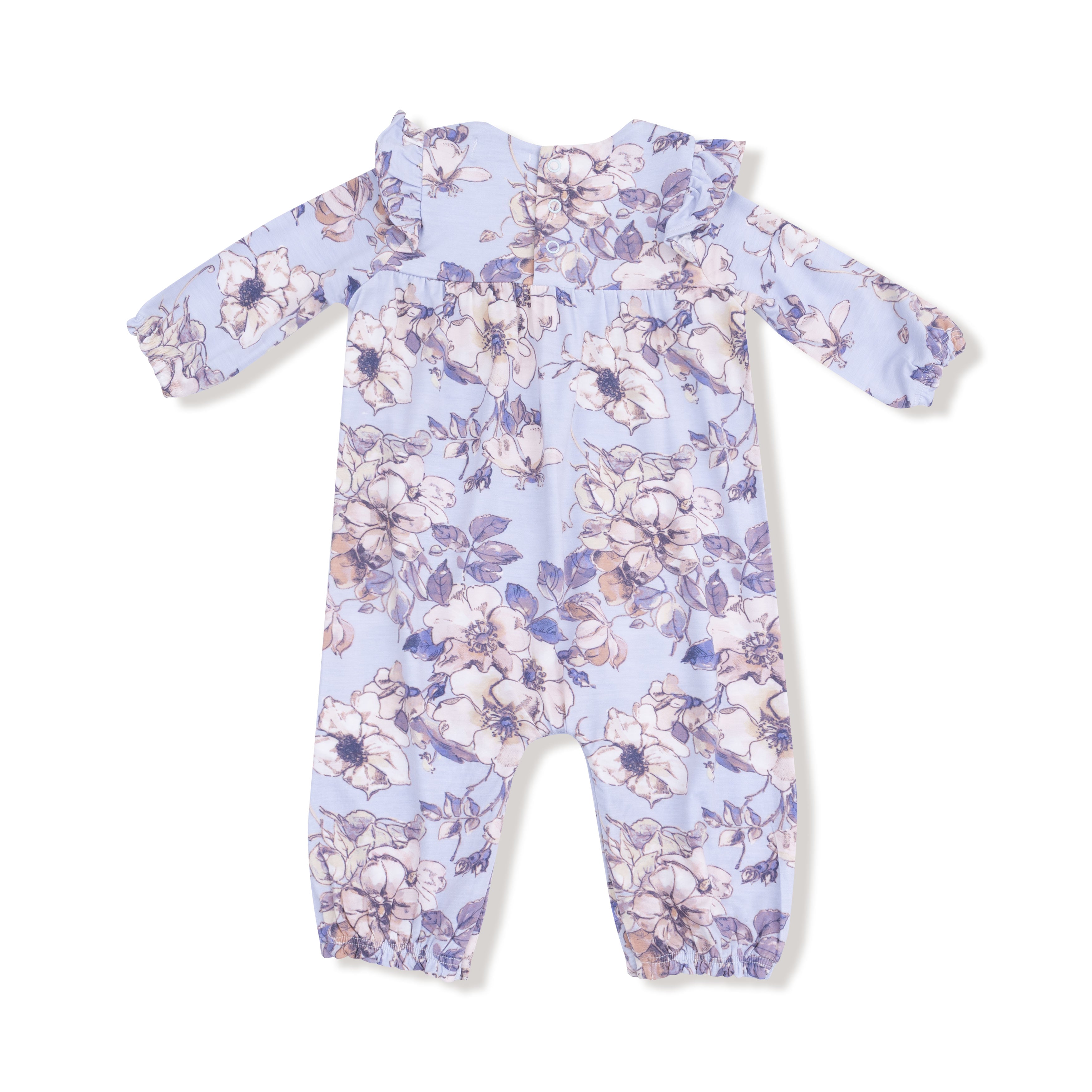 Blue Woodrose Floral Ruffle Sleeve Romper