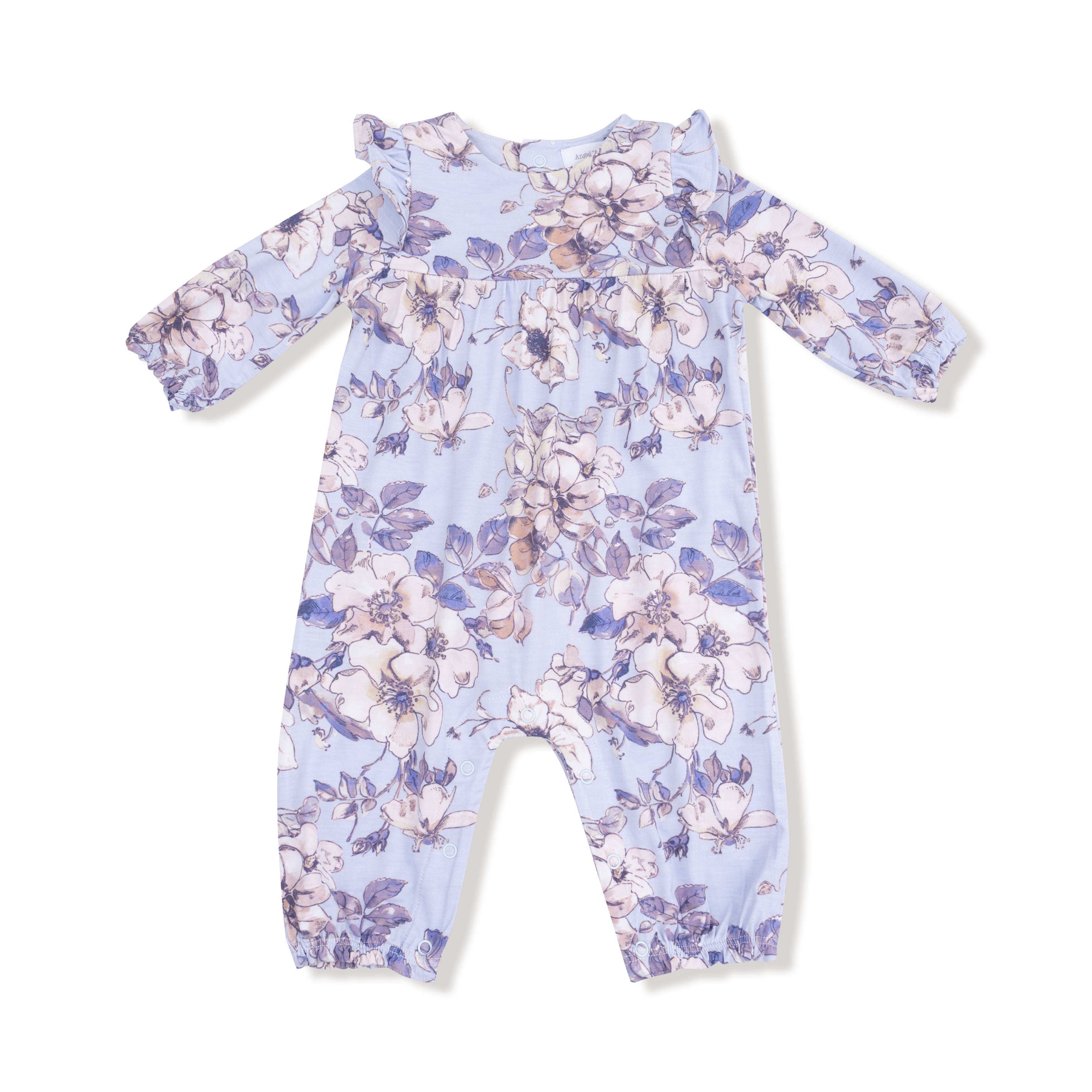 Blue Woodrose Floral Ruffle Sleeve Romper