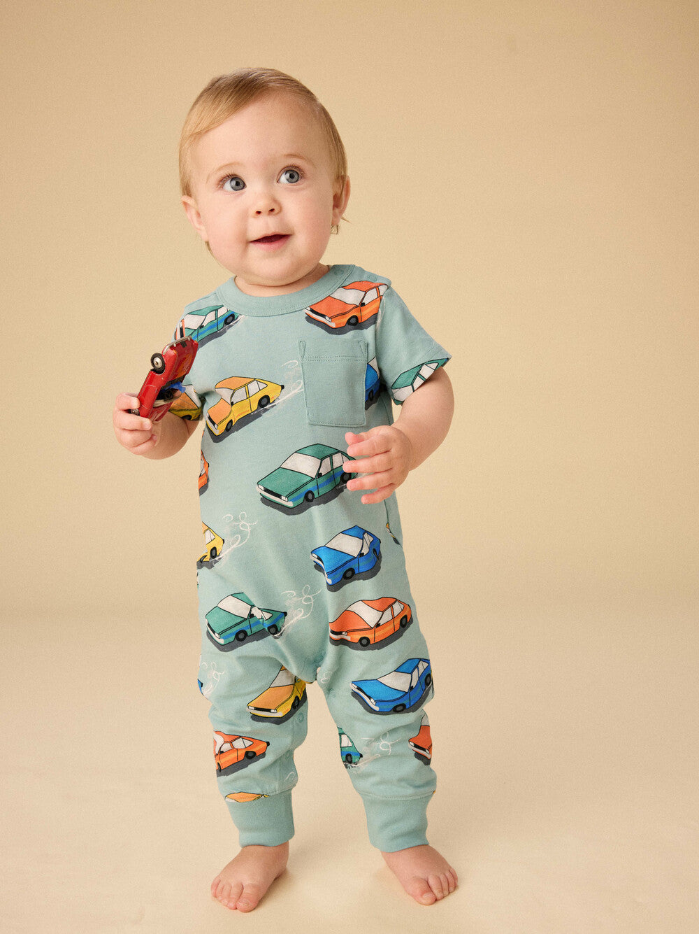 Vintage Cars Print Pocket Romper