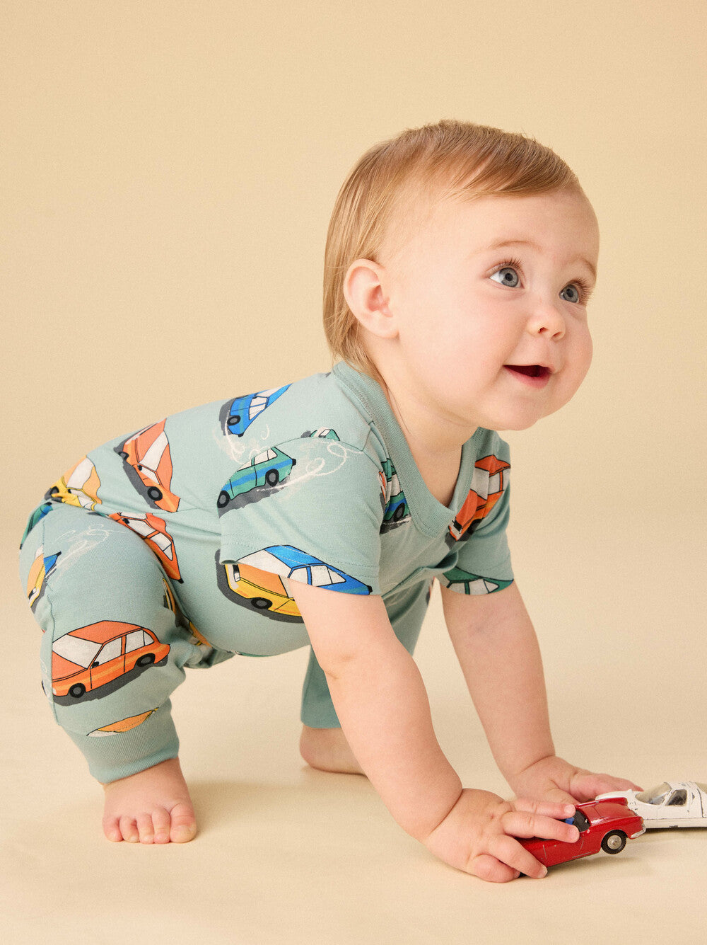 Vintage Cars Print Pocket Romper