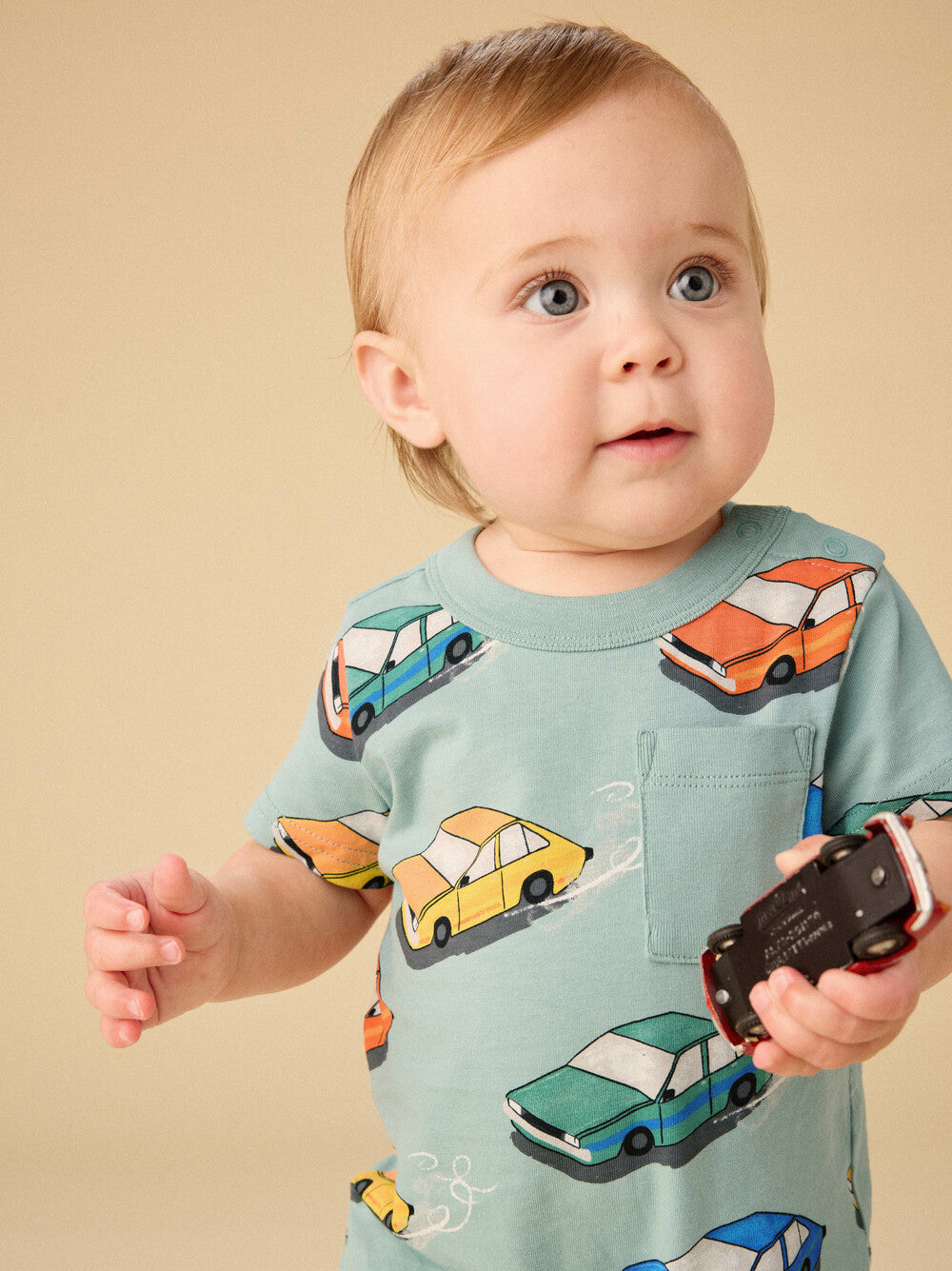 Vintage Cars Print Pocket Romper