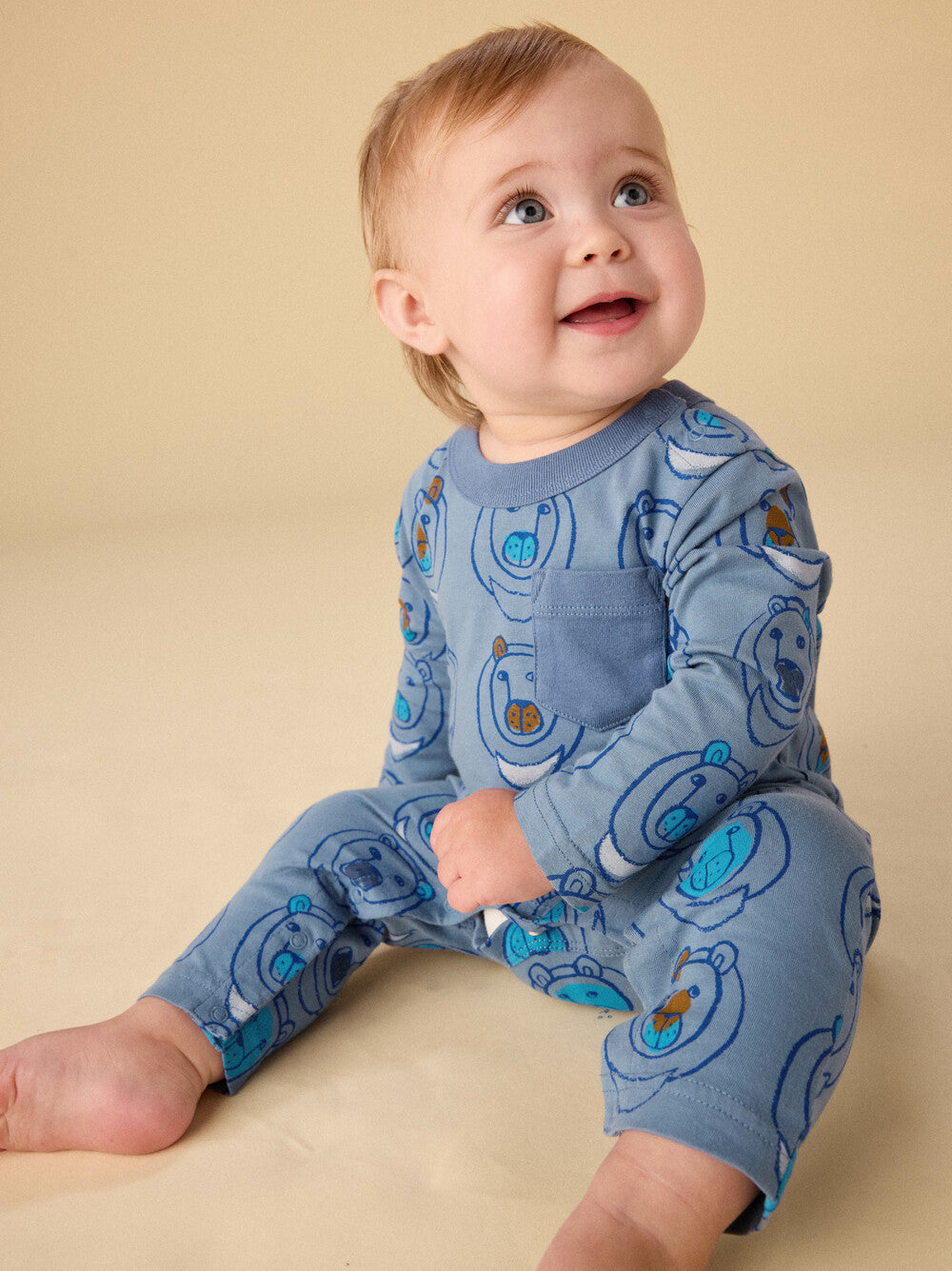 Blue Moon Bear LS Baby Romper