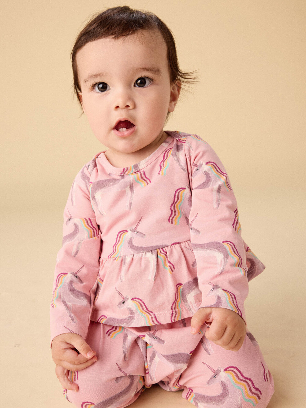 Rainbow Unicorn Pink Printed Peplum Romper