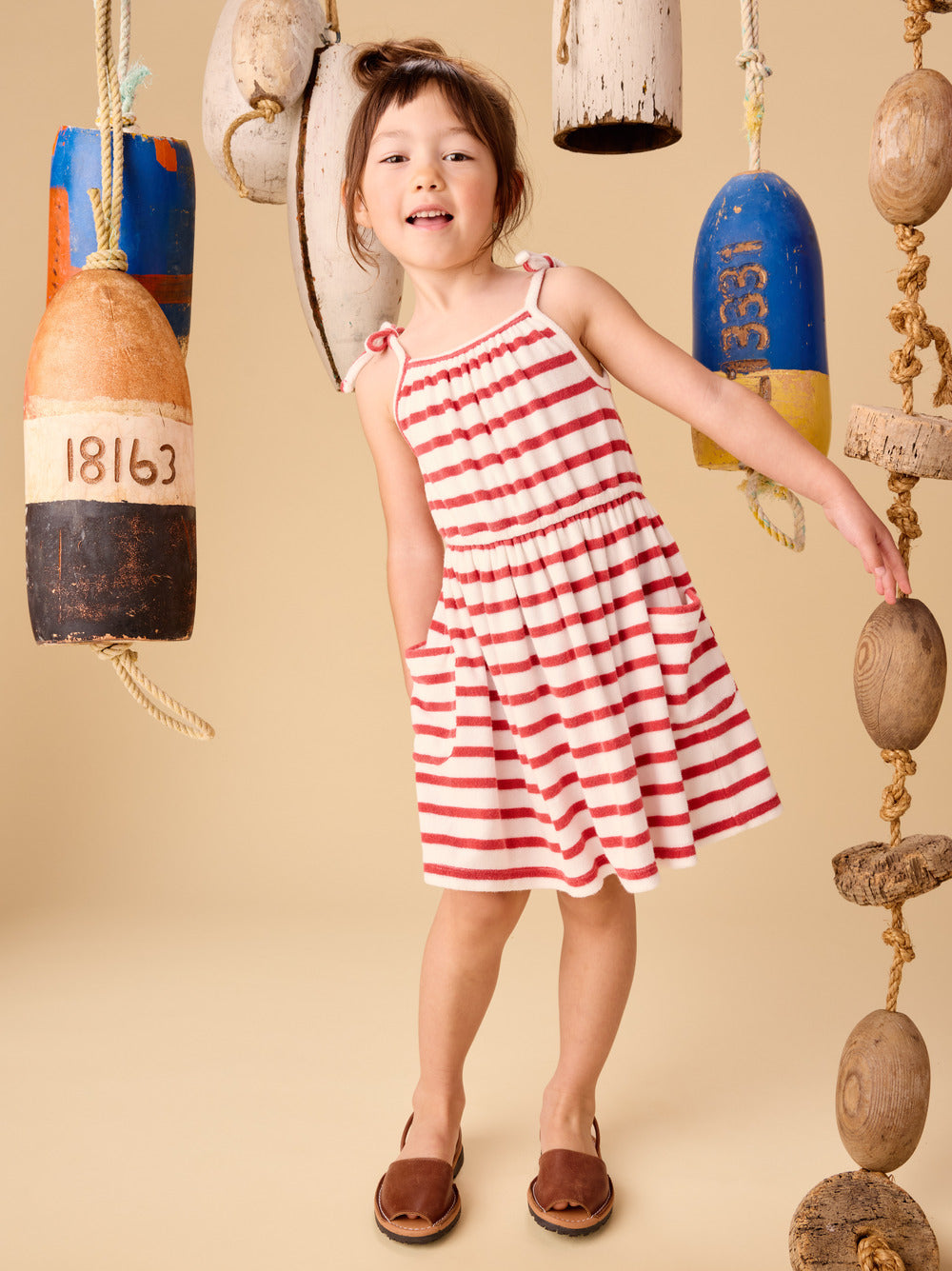 New Stripe Tie Shoulder Twirl Dress