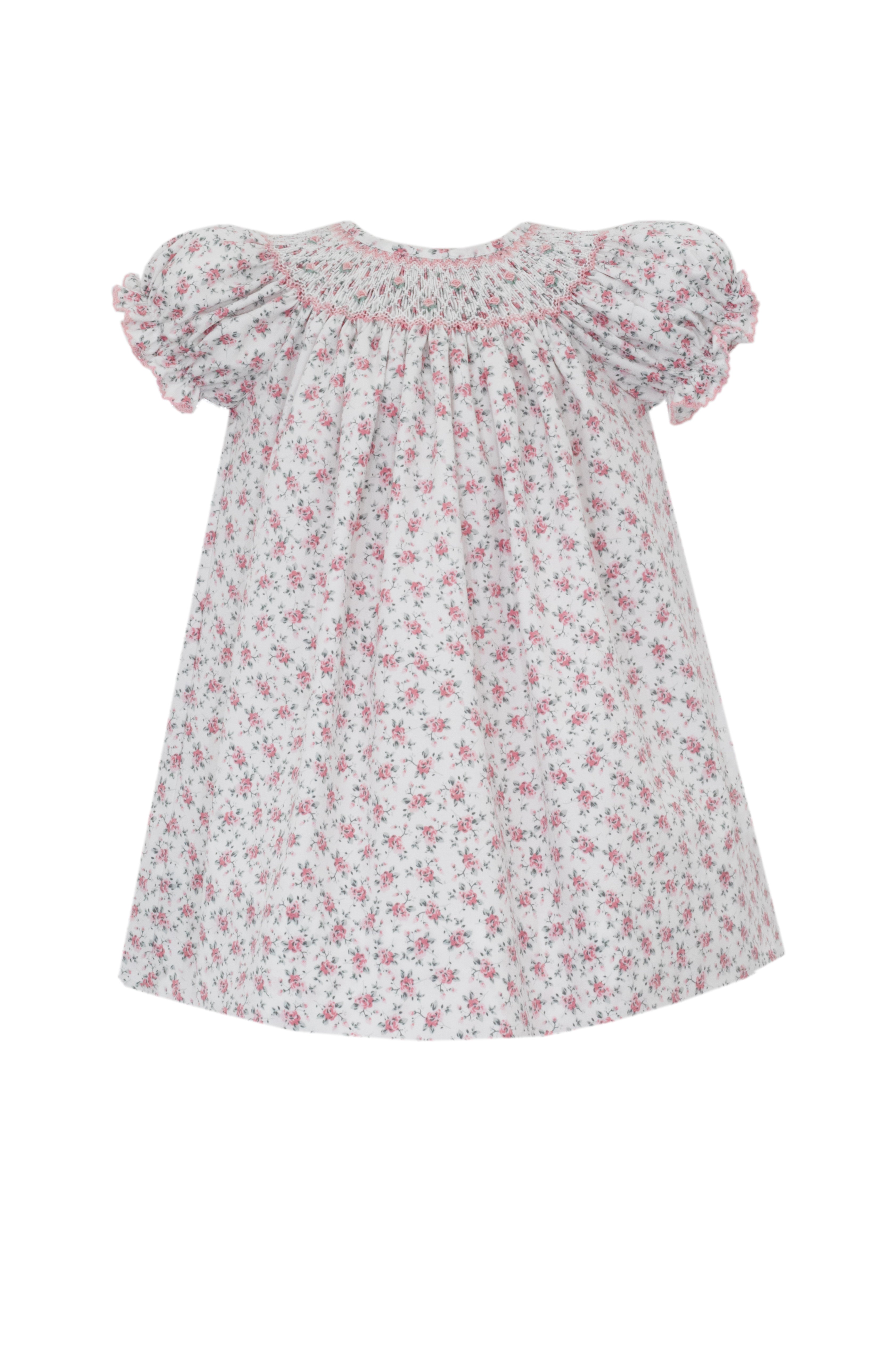 Pink English Garden Floral SS Smock Bishop Dress