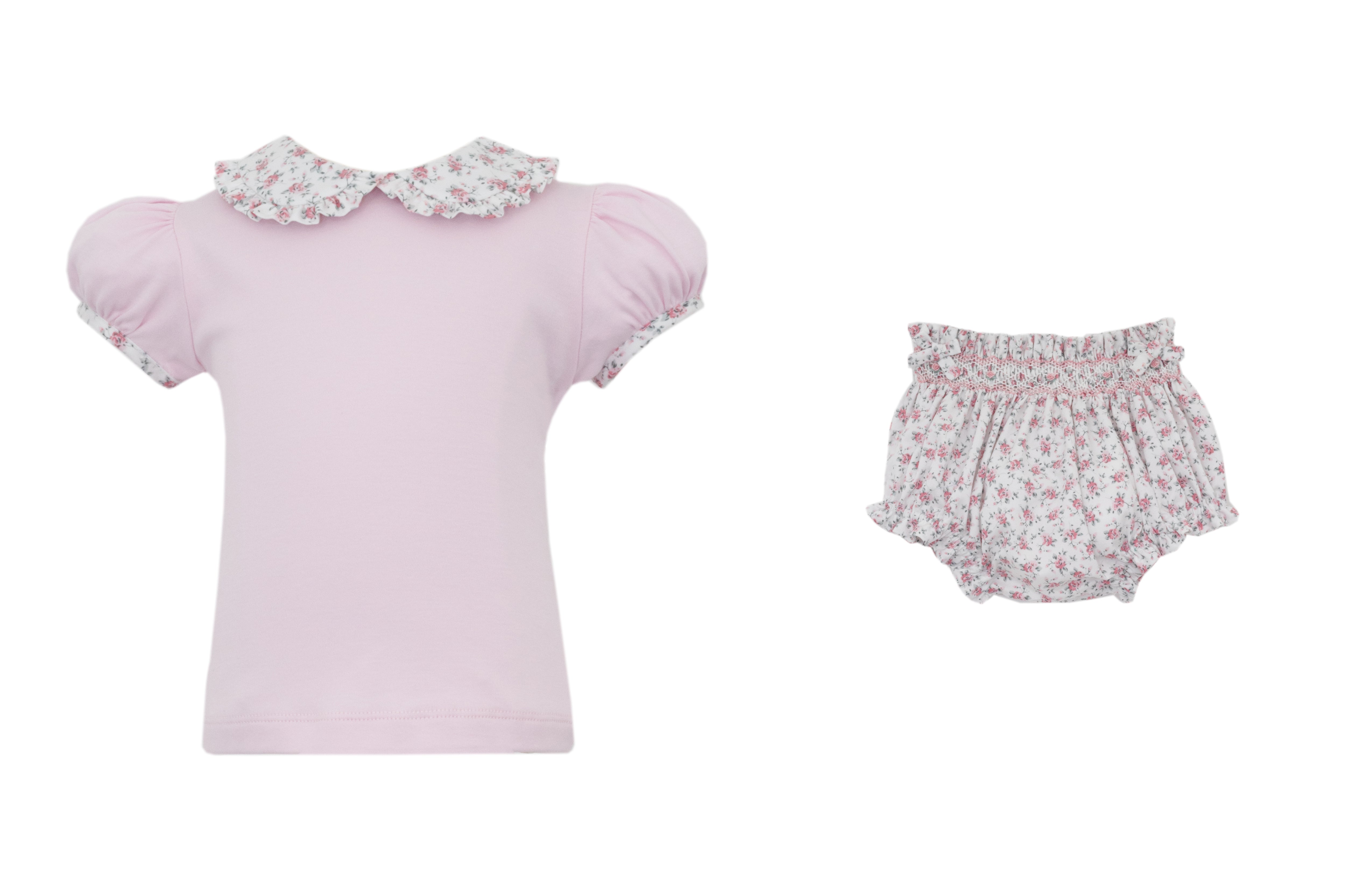 Pink English Garden Floral Top & Bloomer Set