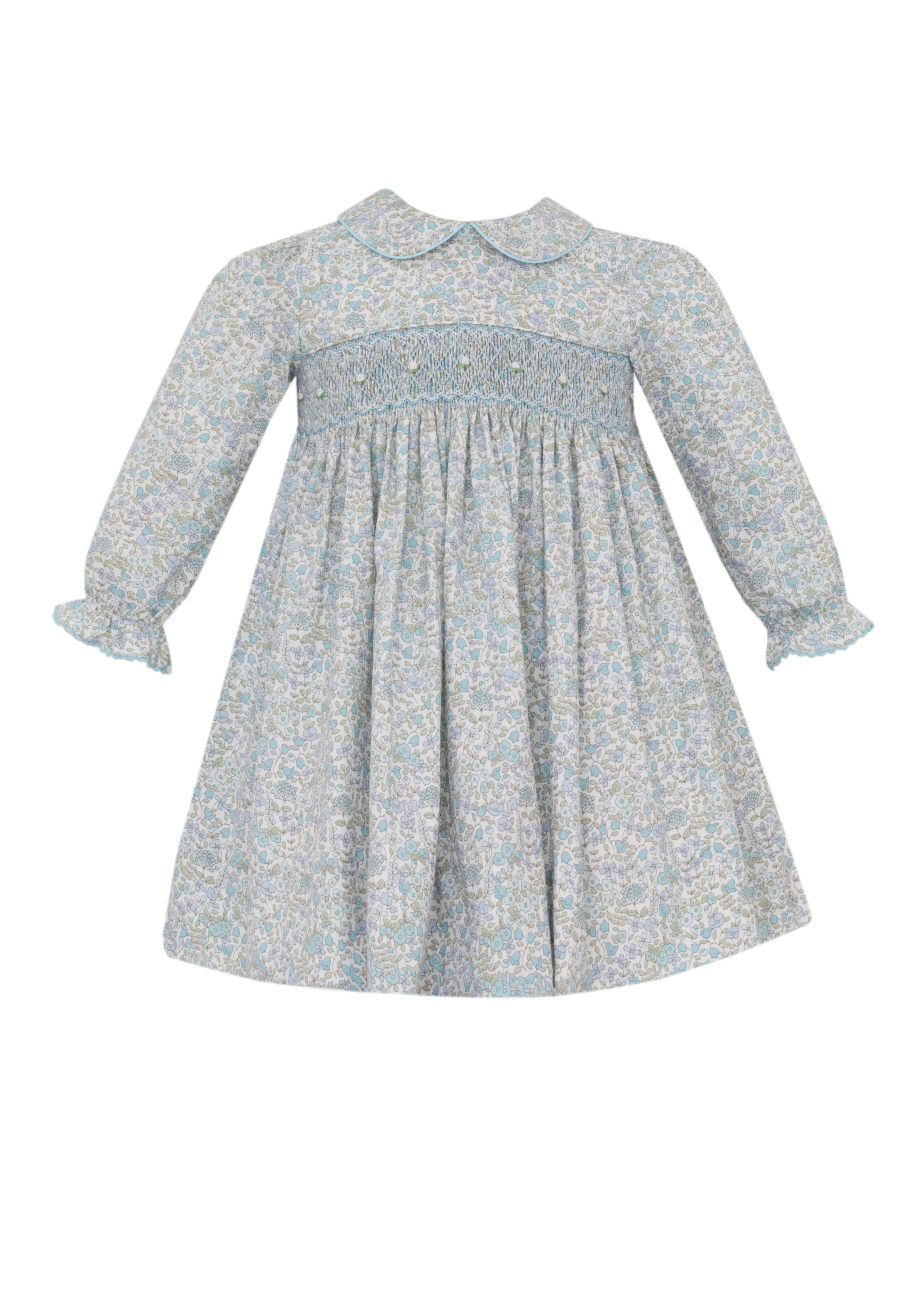 Blue Liberty Floral LS Collared Smocked Dress