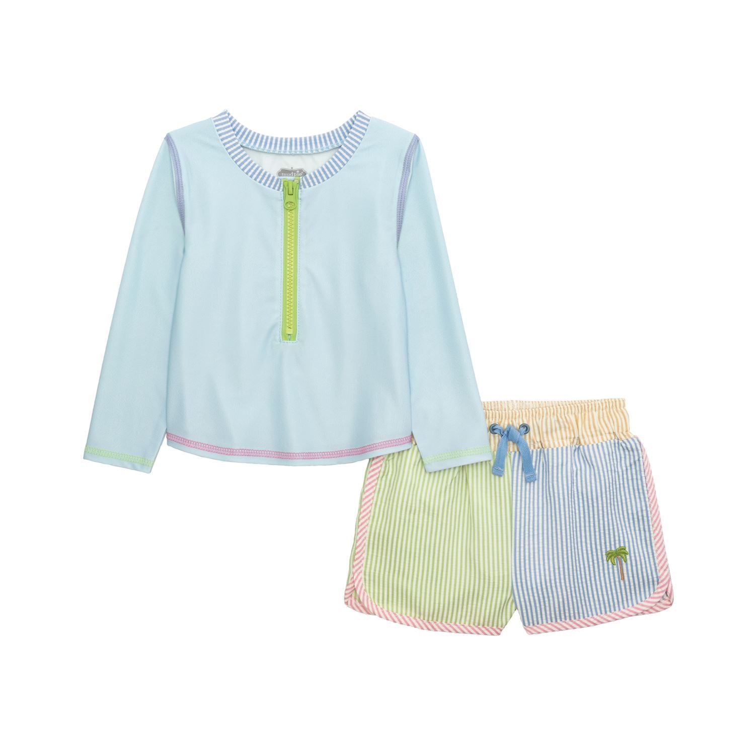 Blue and Green Seersucker Rashguard Set