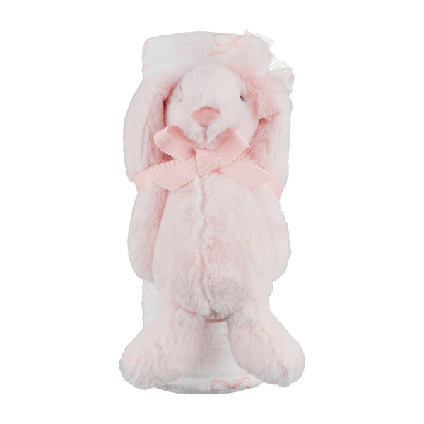 Bow Bunny Swaddle and Rattle Set