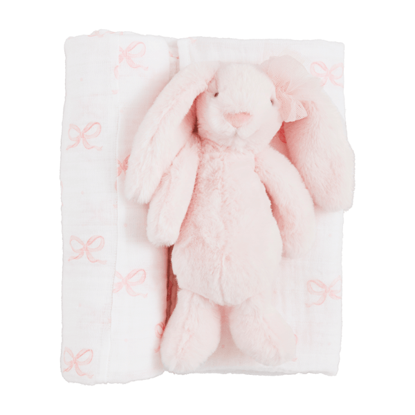 Bow Bunny Swaddle and Rattle Set