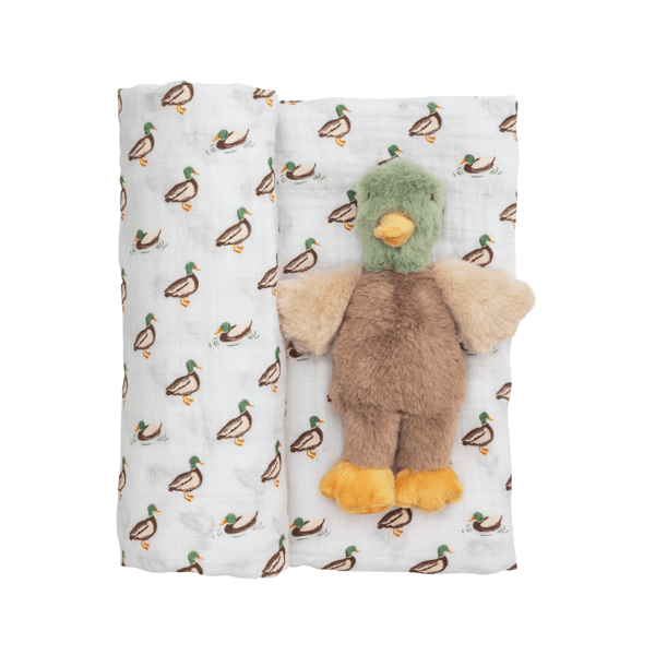 Mallard Swaddle and Rattle Set
