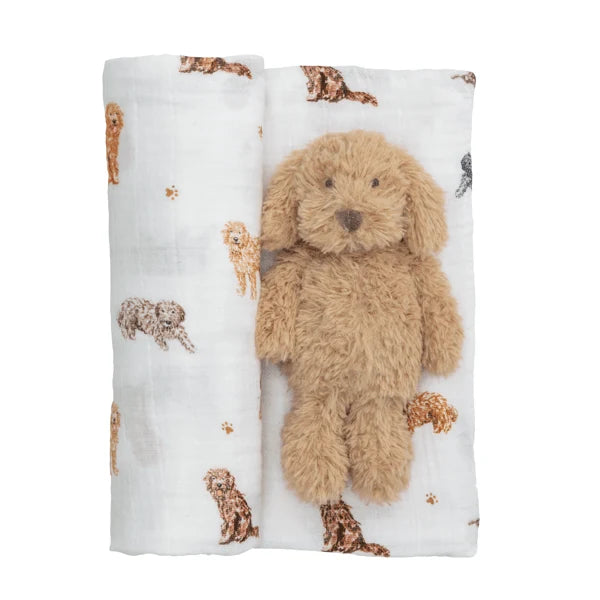 Doodle Swaddle and Rattle Set