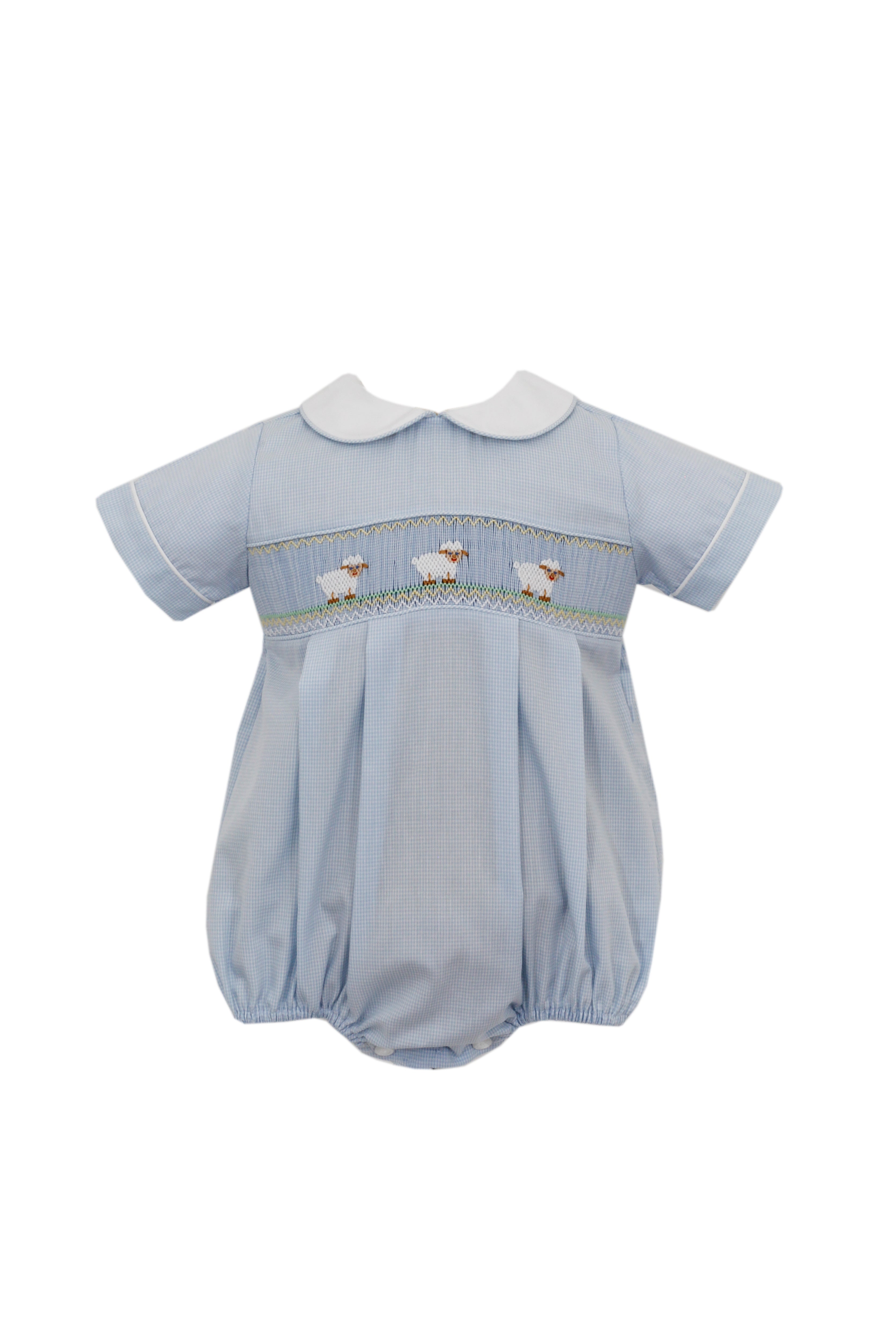 Blue Micro Gingham Petit Lambs Collared Bubble