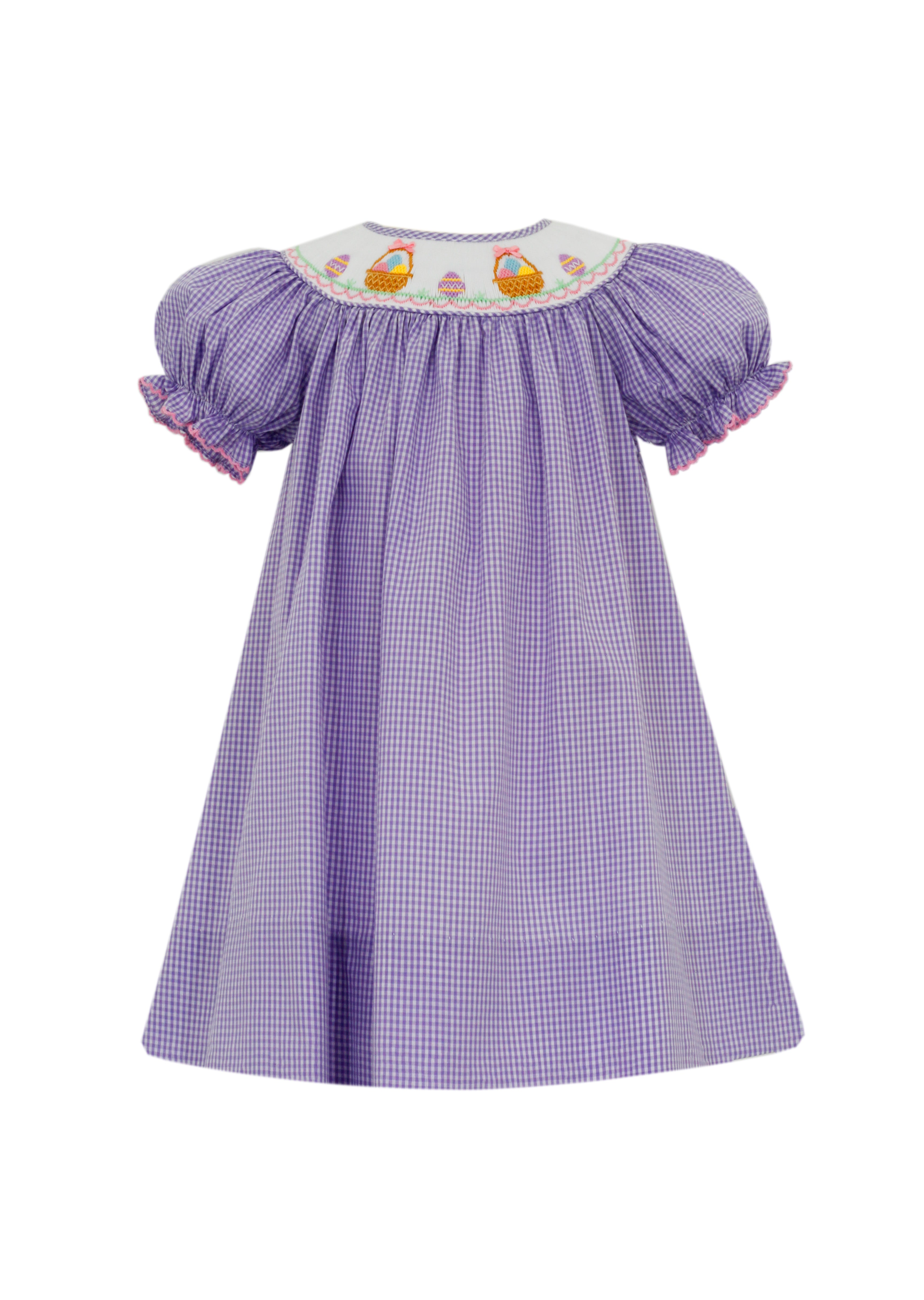 Lilac Gingham Smocked Easter Baskets Bishop Dress