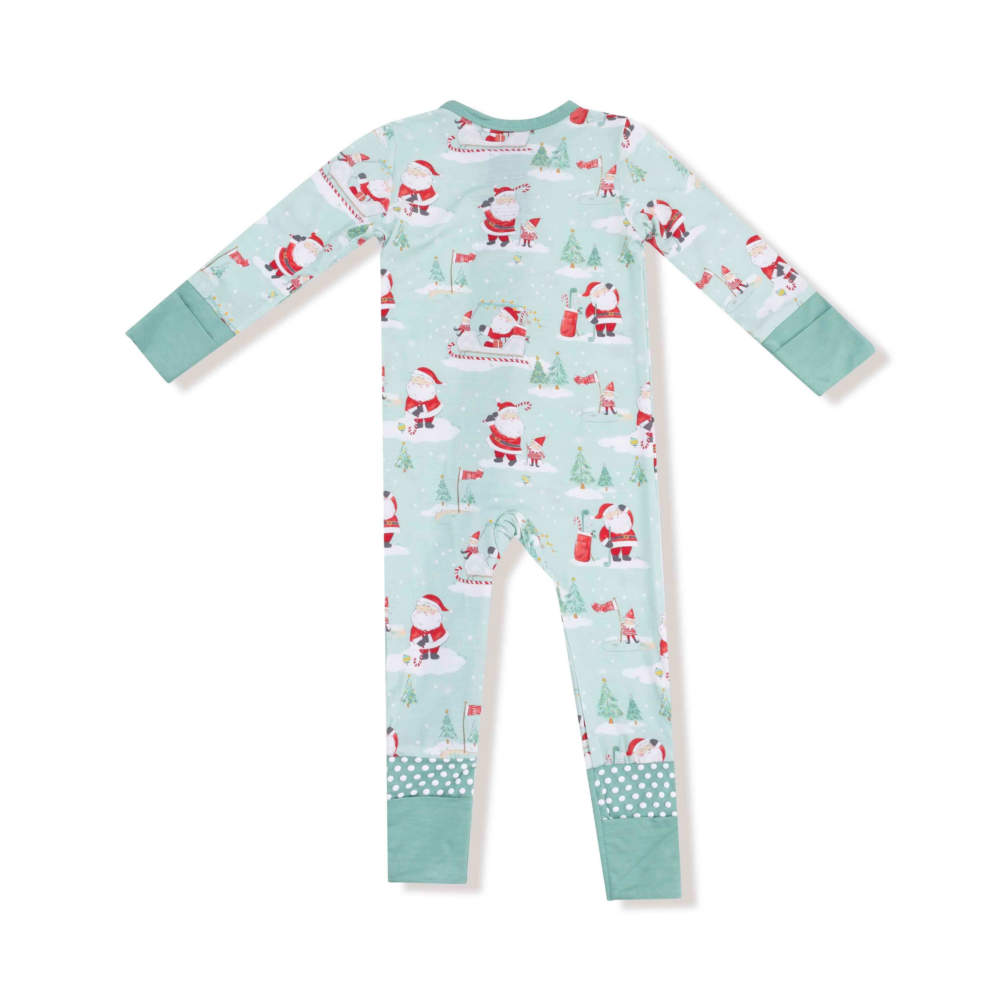 Green Golfing Santa and Elves Zip Romper