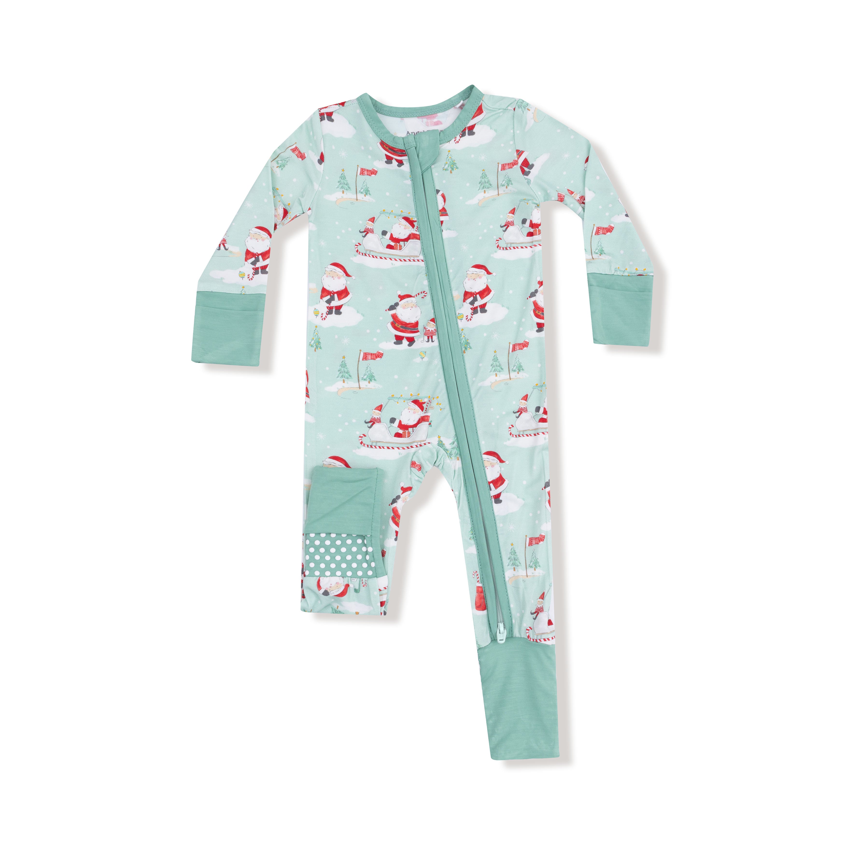 Green Golfing Santa and Elves Zip Romper