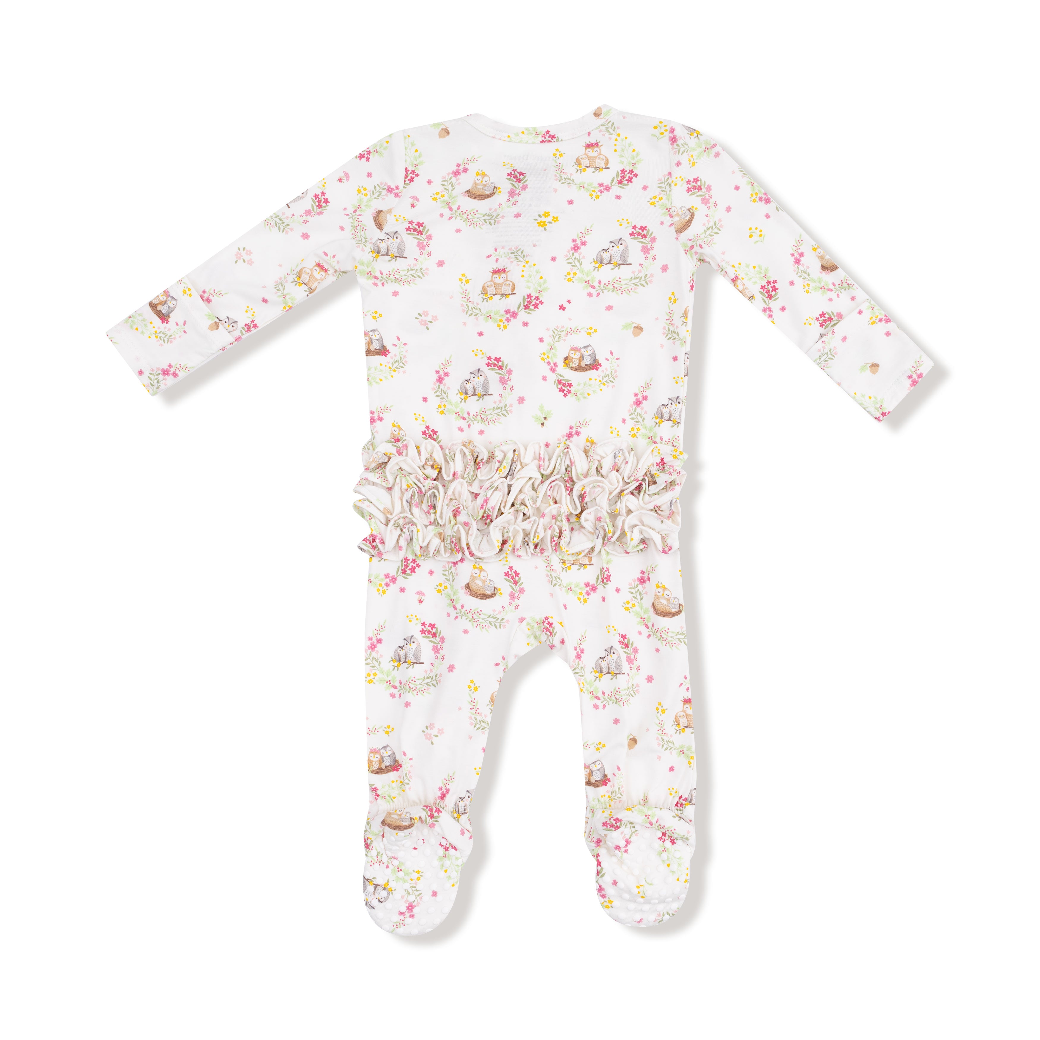Ivory Floral Owl Families 2-Way Ruffle Footie