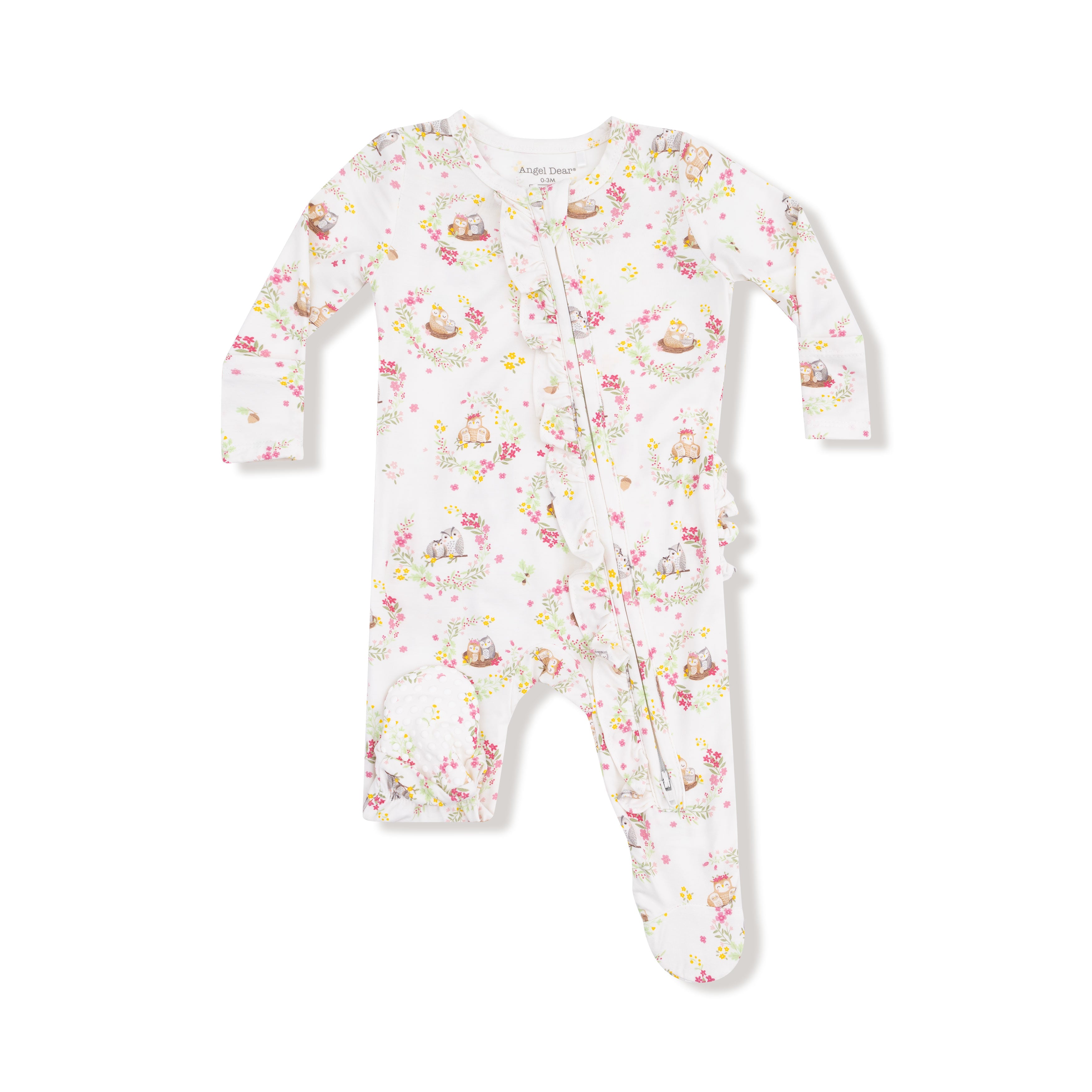 Ivory Floral Owl Families 2-Way Ruffle Footie
