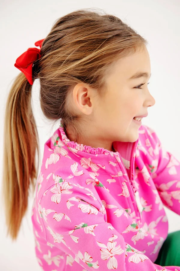 TBBC Canter Collar Half-Zip Bows of Holly Winter Park Pink