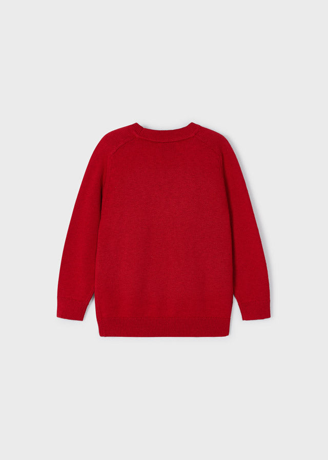 Red Raglan Basic Crewneck Sweater