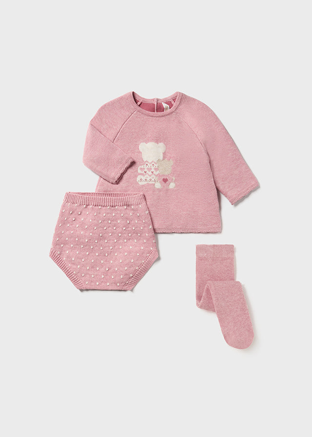 Rose Bear Sweater Dotted Bloomer Set & Socks