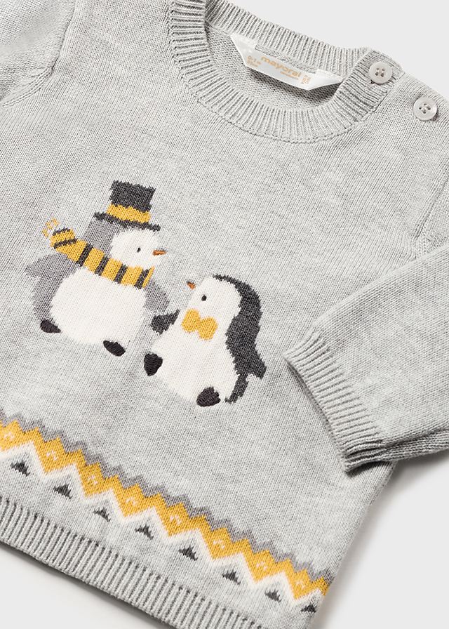 Gray Penguin Sweater & Mustard Short Set