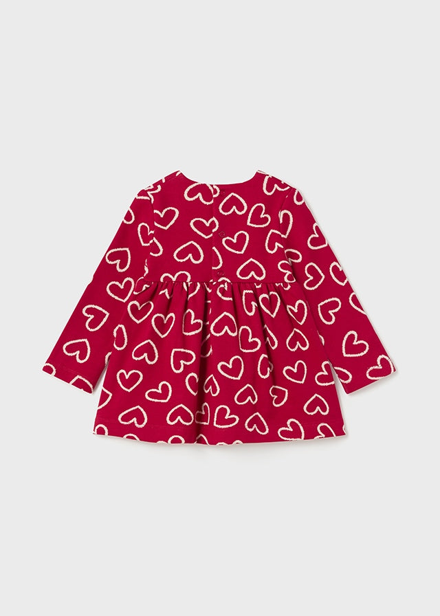 Red Outline Heart Print LS Dress