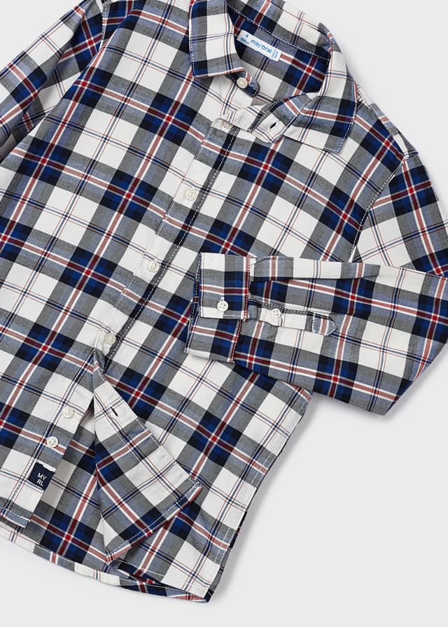 Navy Blue Red Plaid Button Down