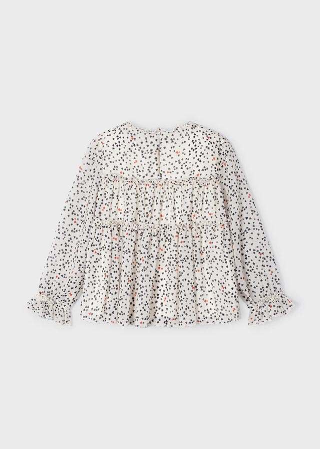 Ivory Heart Print Tiered Blouse