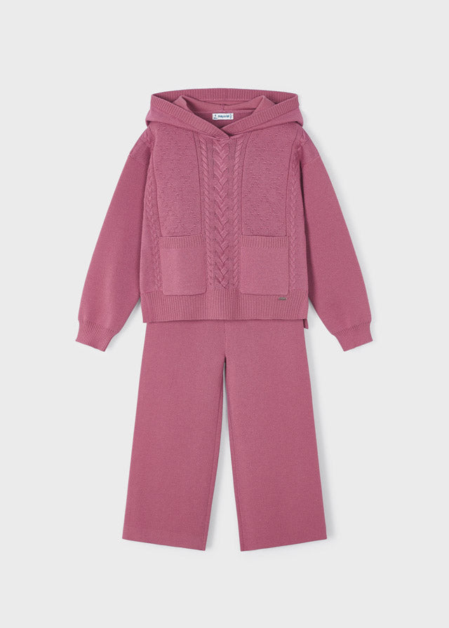 Raspberry Cable Knit Hoodie Pants Set