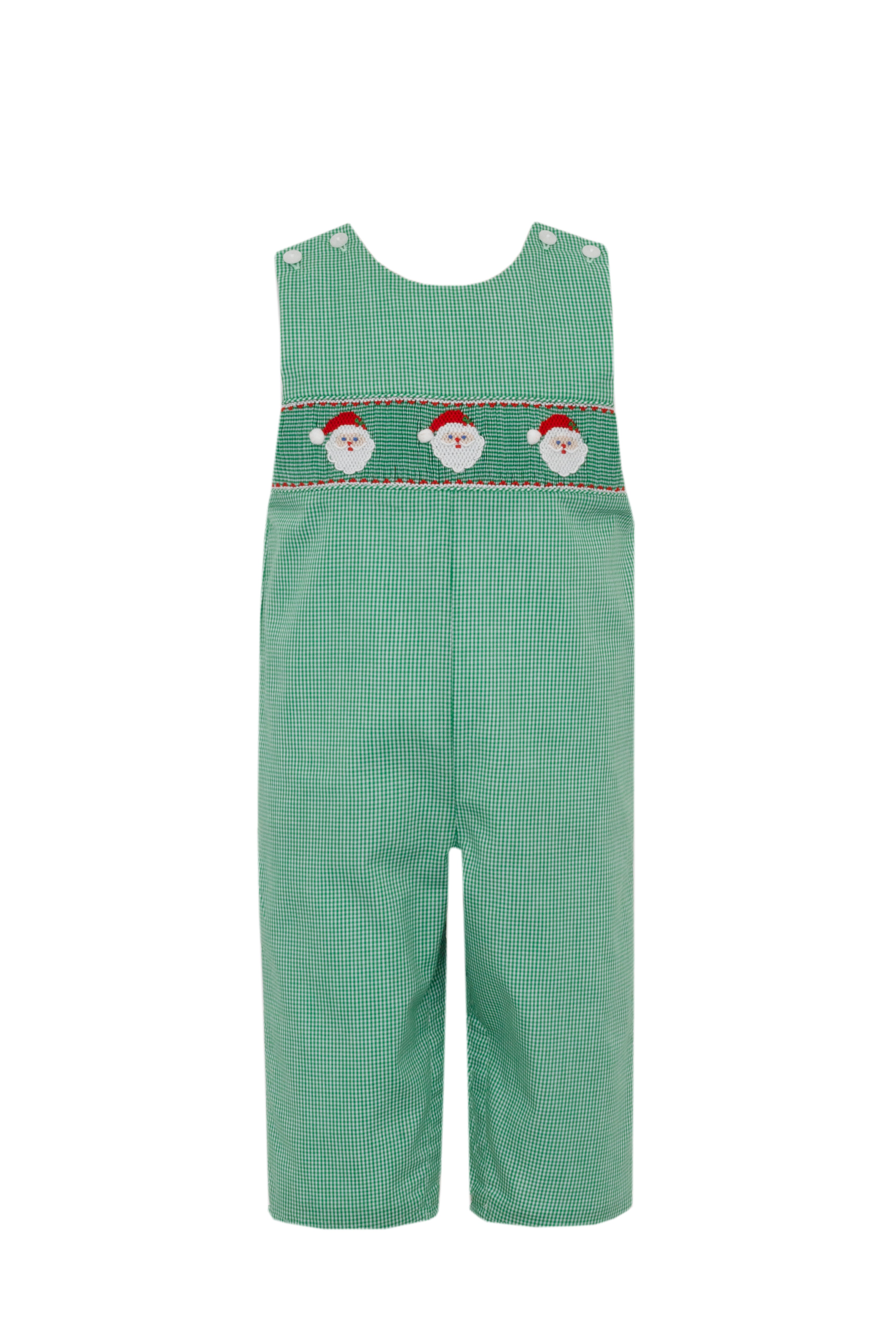 Green Gingham Smocked Santa Face Jon Jon