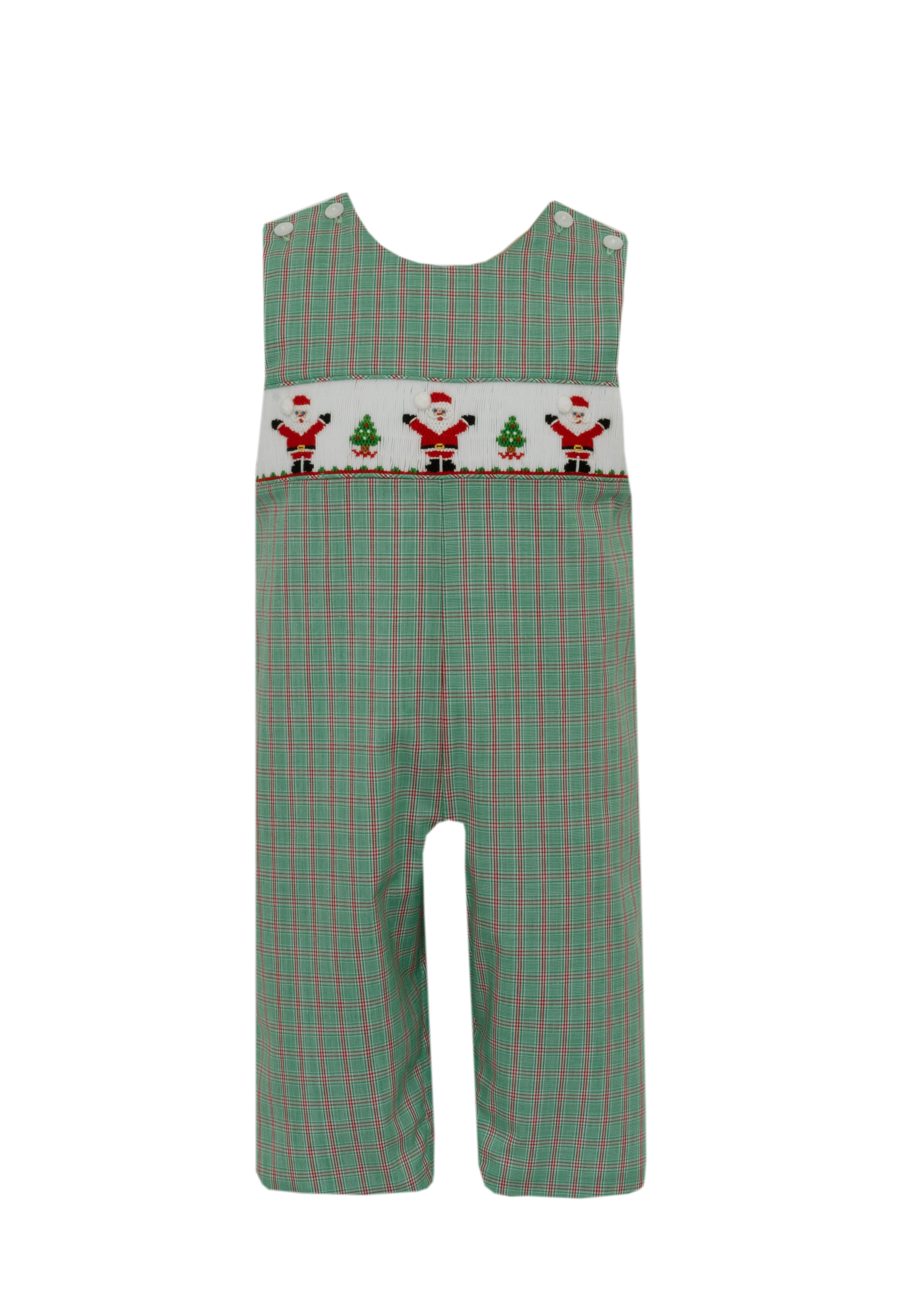 Green & Red Plaid Smocked Santa Longall