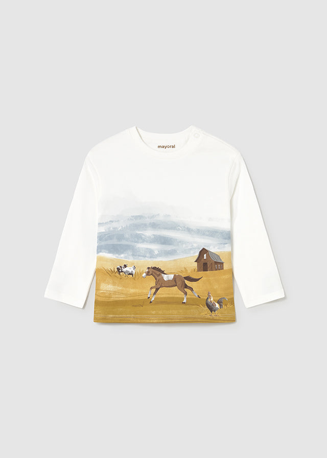 Country Wrap Scene LS White Tee