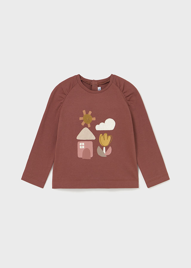 Maroon Gathered Raglan Graphic Home Tee