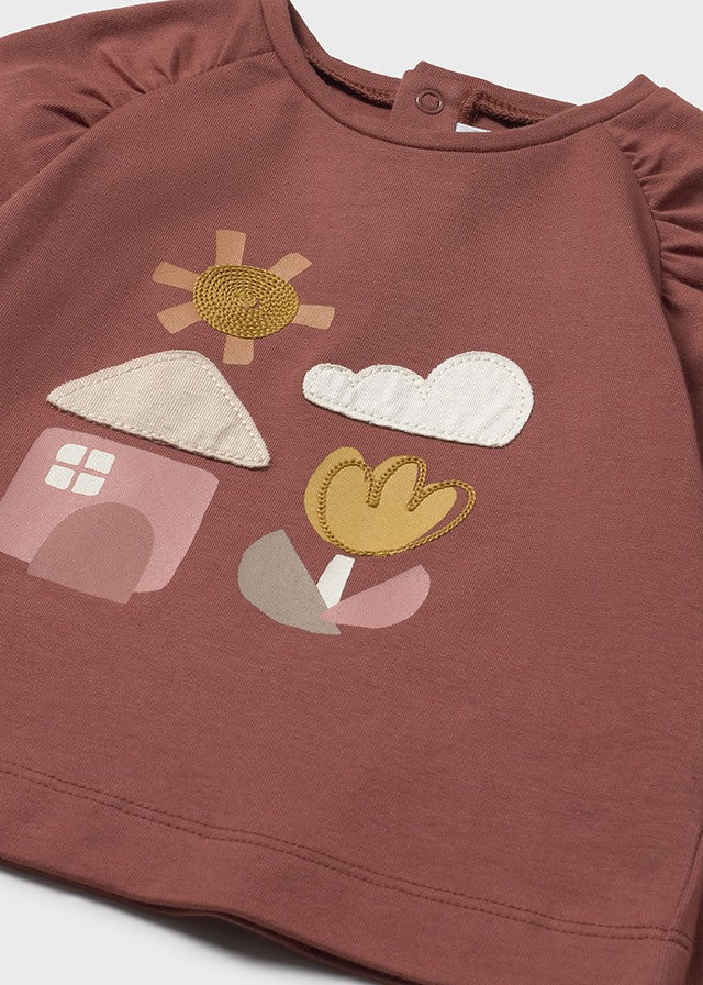 Maroon Gathered Raglan Graphic Home Tee