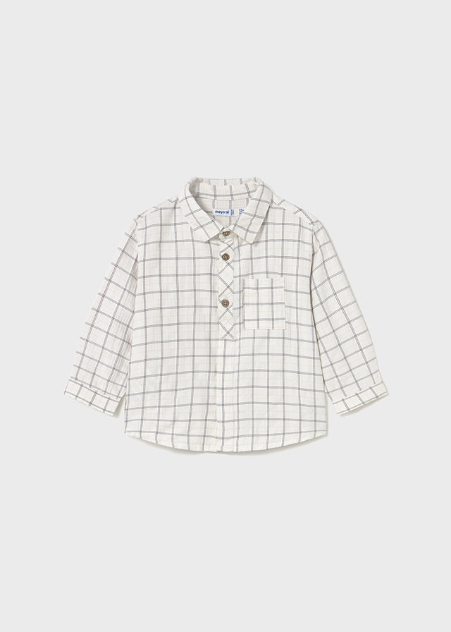 Gray White Check Half Button Down