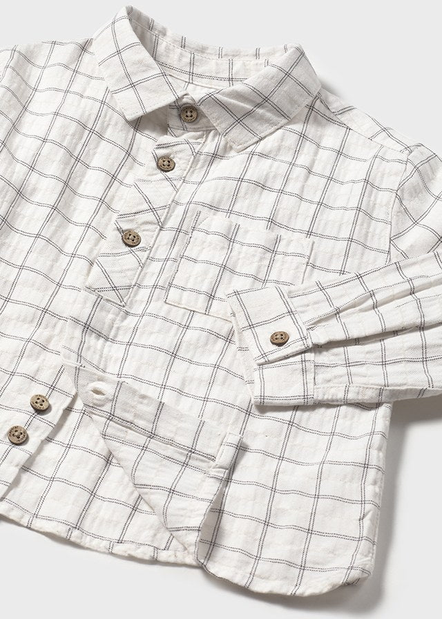 Gray White Check Half Button Down