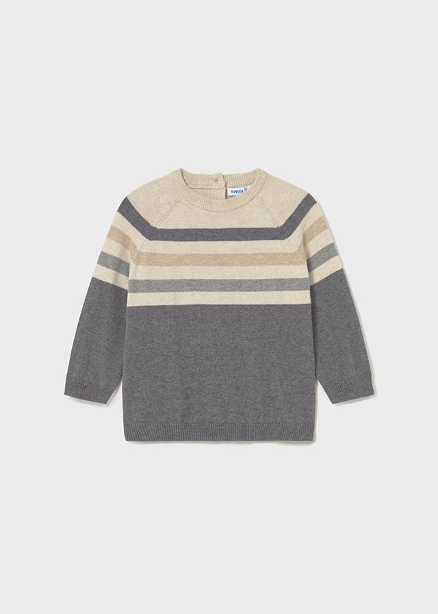 Tan Gray Shoulder Striped Button Sweater