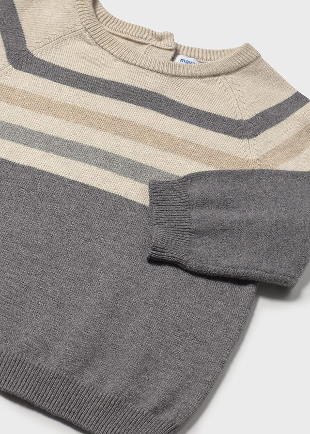 Tan Gray Shoulder Striped Button Sweater