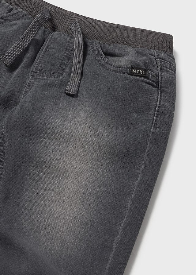 Dark Gray Drawstring Denim Pants